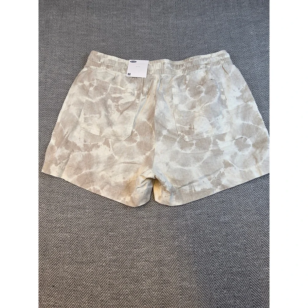 Old Navy Womens Linen Blend Tie Dye Shorts Beige White Size M NWT